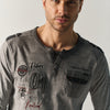 Herren Langarmshirt Henley Washed Grau - Koroshi
