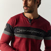 Herren Langarmshirt gestreift Henley Rot - Koroshi