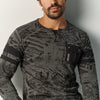 Herren Langarmshirt Henley mit Print Khaki - Koroshi