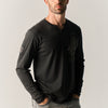 Herren Langarmshirt Henley mit Print Schwarz – Koroshi