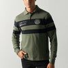 Men's Long Sleeve Colour Block Pique Polo Shirt - Koroshi Khaki