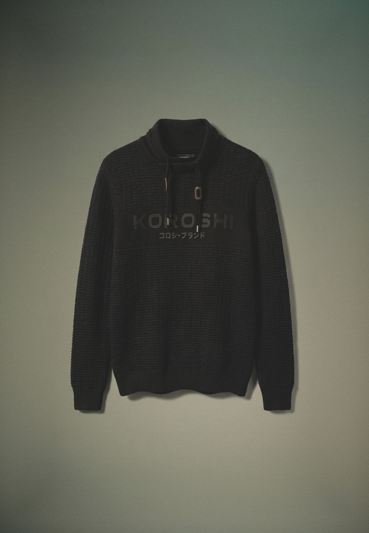 Herren Strickpullover Wickelkragen Schwarz – Koroshi