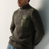 Herren Strickpullover Knopfkragen Khaki – Koroshi