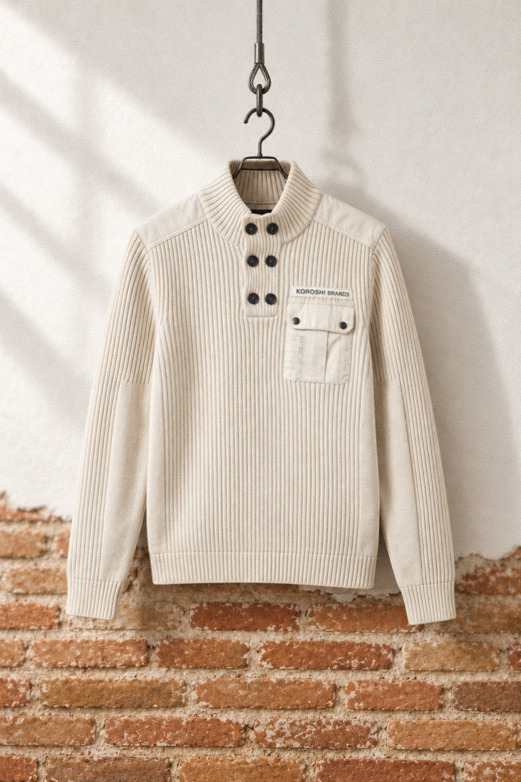 Pull homme maille col boutonné écru - Koroshi