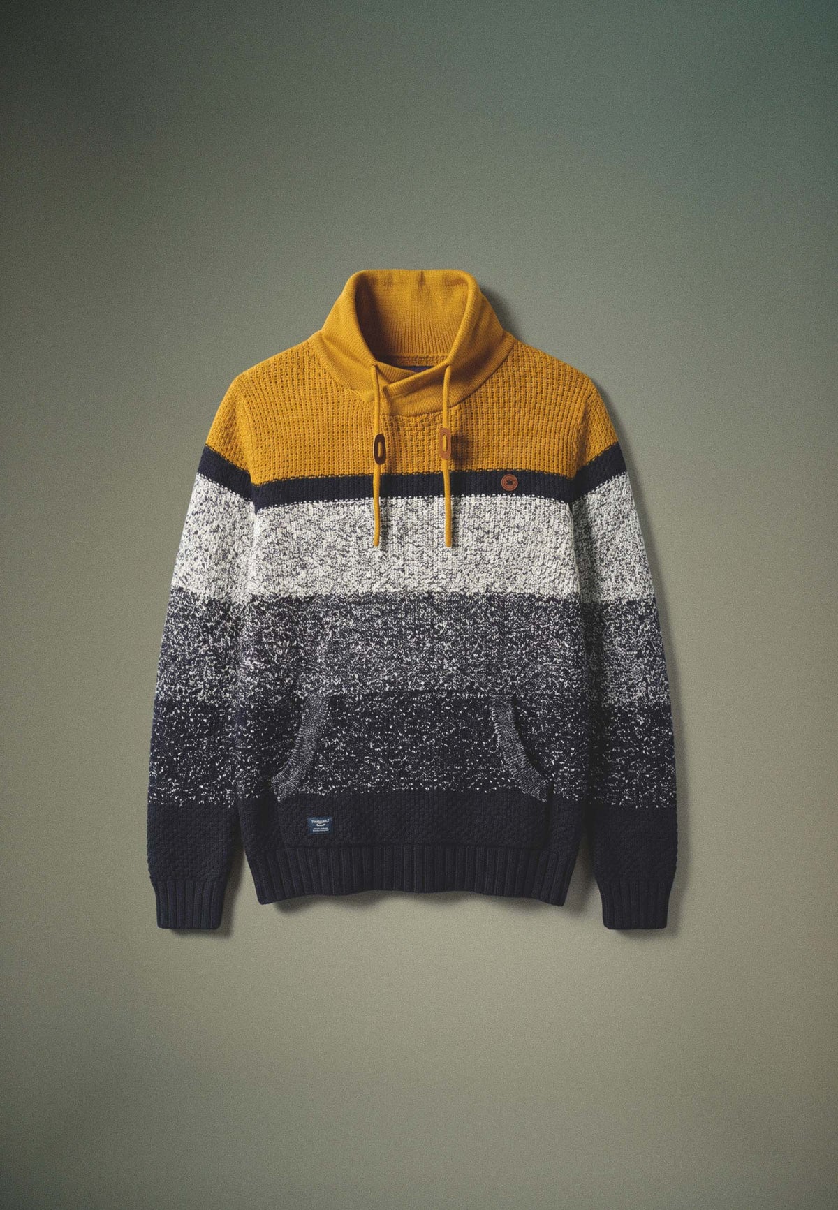Herren Strickpullover Stehkragen Überschlag Ocker – Koroshi