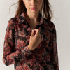 Damen Chiffon-Shirt Langarm bedruckt Schwarz – Koroshi