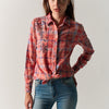Camicia a quadri donna fluida con ricamo floreale – Koroshi