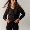 Damen Langarm-Bluse Blumenprint Schwarz – Koroshi