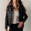Women's Leather-Look Biker Jacket Black - Koroshi