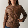 Damen Bikerjacke in Lederoptik Camel – Koroshi
