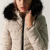 Women's Padded Jacket Detachable Fur-Trim Hood Beige - Koroshi
