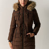Women's Brown Long Padded Hooded Jacket - Koroshi