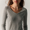 T-shirt donna manica lunga a costine con brillantini grigia – Koroshi