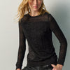 Damen Langarmshirt in Samtoptik Schwarz – Koroshi