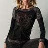 Damen Langarmshirt Blumen-Stickerei Schwarz – Koroshi