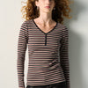 T-shirt femme manches longues côtelé à rayures noir – Koroshi