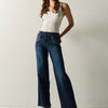 Jean femme large brodé bleu moyen – Koroshi