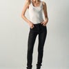 Damen Jeans Straight Schwarz Denim Stickerei - Koroshi