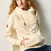 Sweat femme zippé à capuche brodé écru – Koroshi