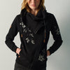 Sweat femme ouvert à capuche brodée noir – Koroshi