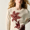 Damen Strickpullover Intarsia Blumen Beige – Koroshi