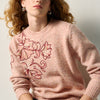 Damen Strickpullover Blumenstickerei Rosa – Koroshi