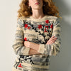 Women's Striped Embroidered Knit Jumper - Koroshi Ecru
