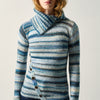 Damen Strickpullover Stehkragen Asymmetrischer Saum Navy - Koroshi