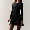 Damen Kleid Kurz Langarm Print Schwarz – Koroshi
