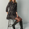 Damen Kurzes Hemdblusenkleid mit Blumen-Print Schwarz – Koroshi
