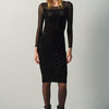 Vestito donna midi manica lunga effetto velluto nero - Koroshi
