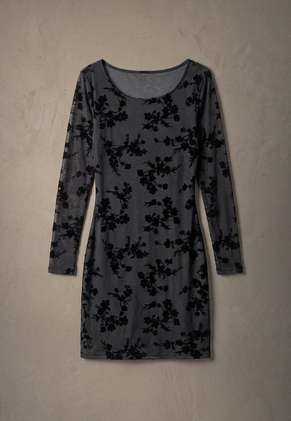 Vestido mujer midi manga larga tul estampado negro – Koroshi