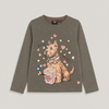 T-shirt manica lunga bambina kaki con stampa – Koroshi