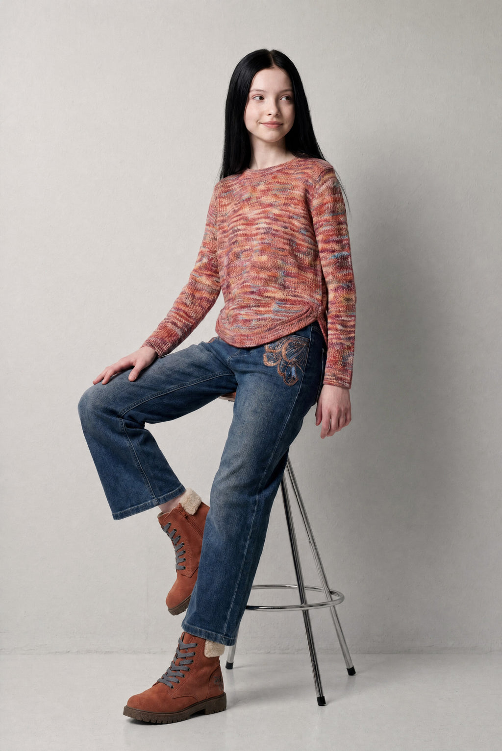 Mädchen Pullover Strick Fantasiemuster Multicolor – Koroshi