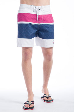 Men's fuchsia striped microfiber swimsuit - Koroshi 28251
