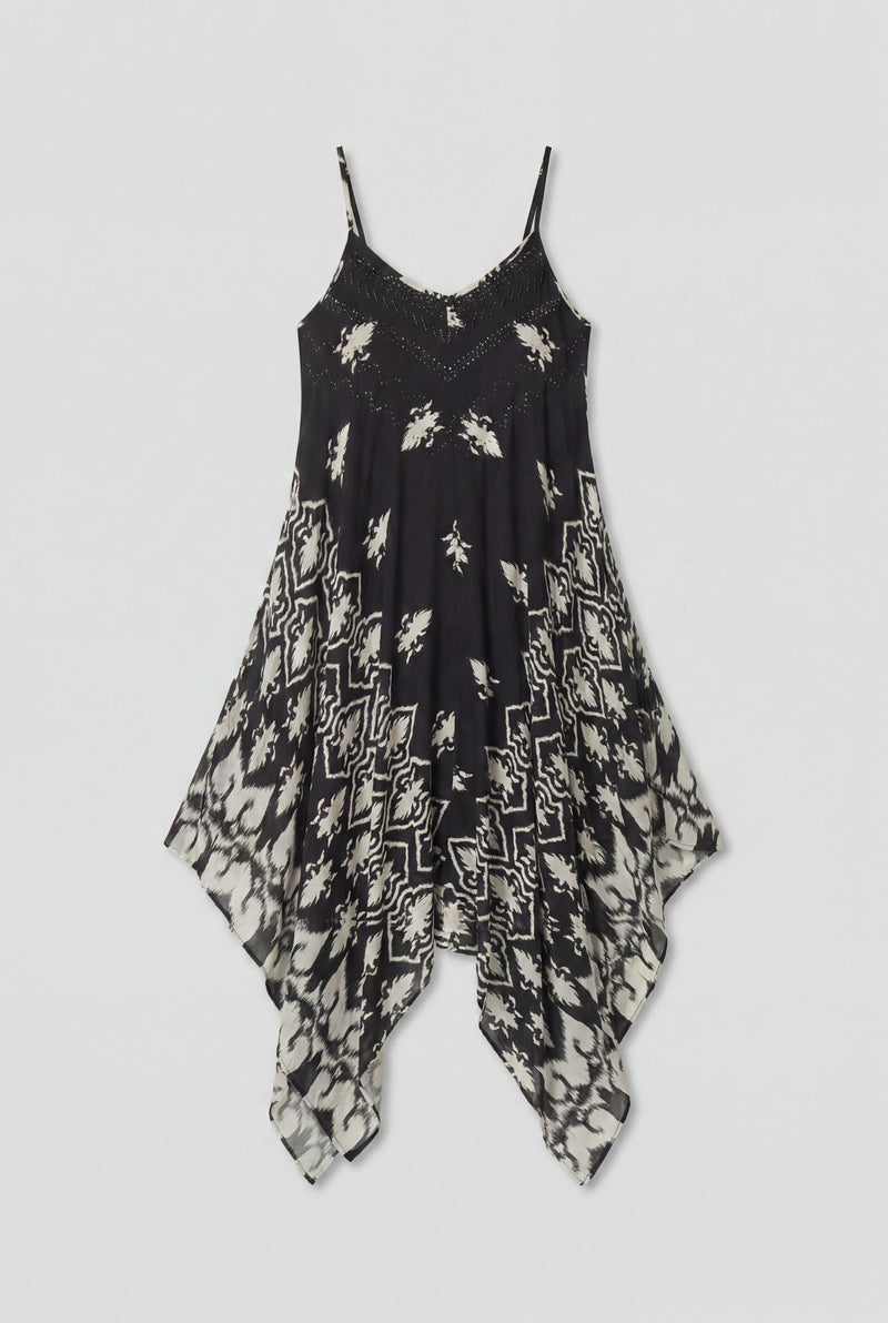 Women's printed long asymmetrical strap dress