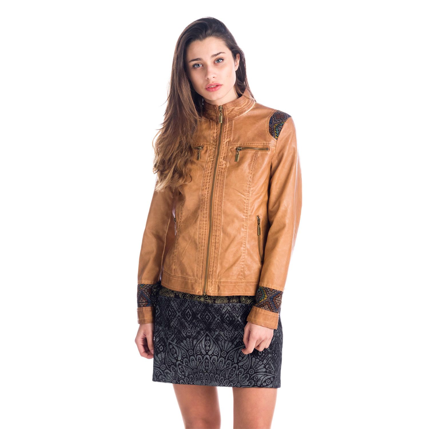 Chaqueta efecto piel refuerzos para Mujer