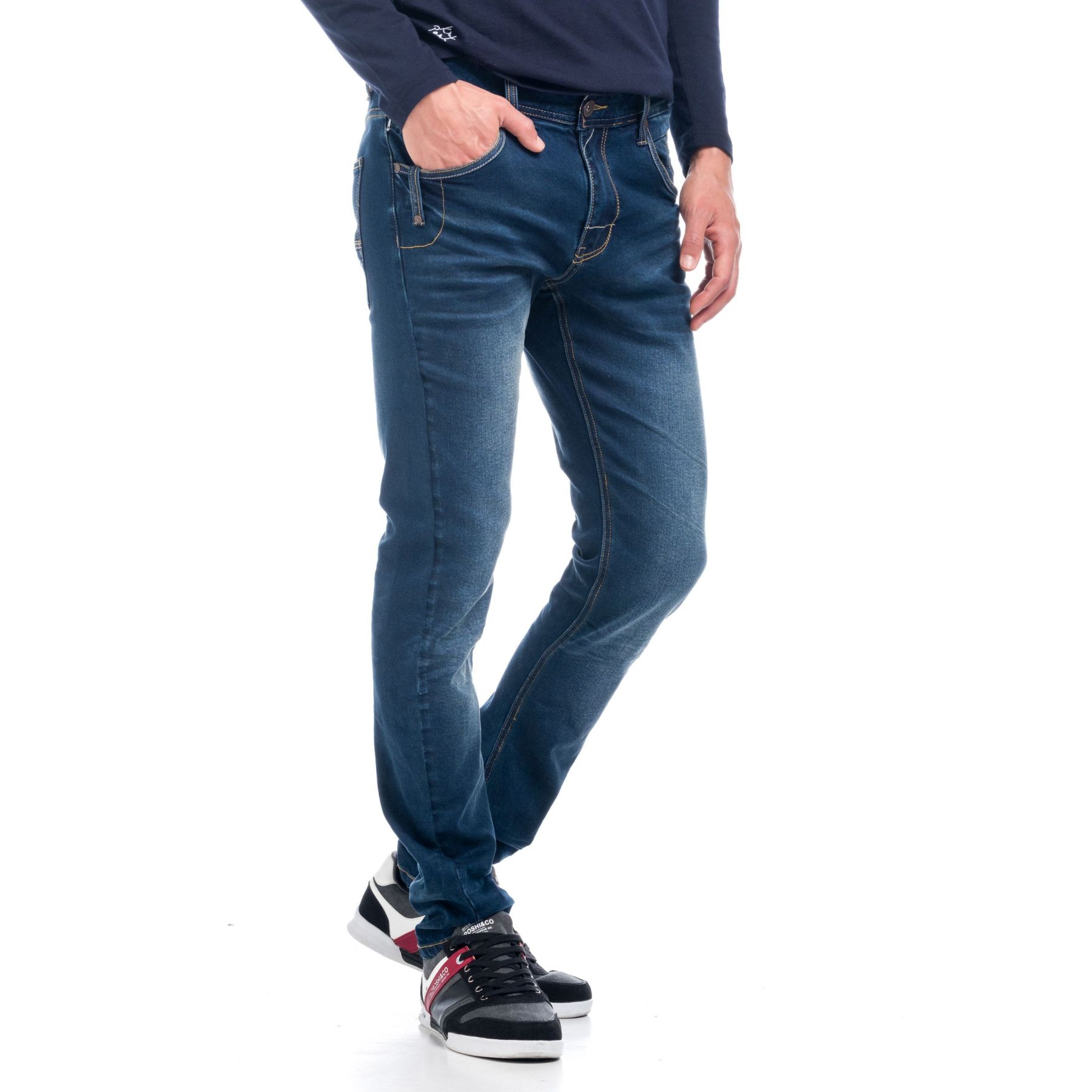 Pantalón Denim regular straigth detalle cuadros 1