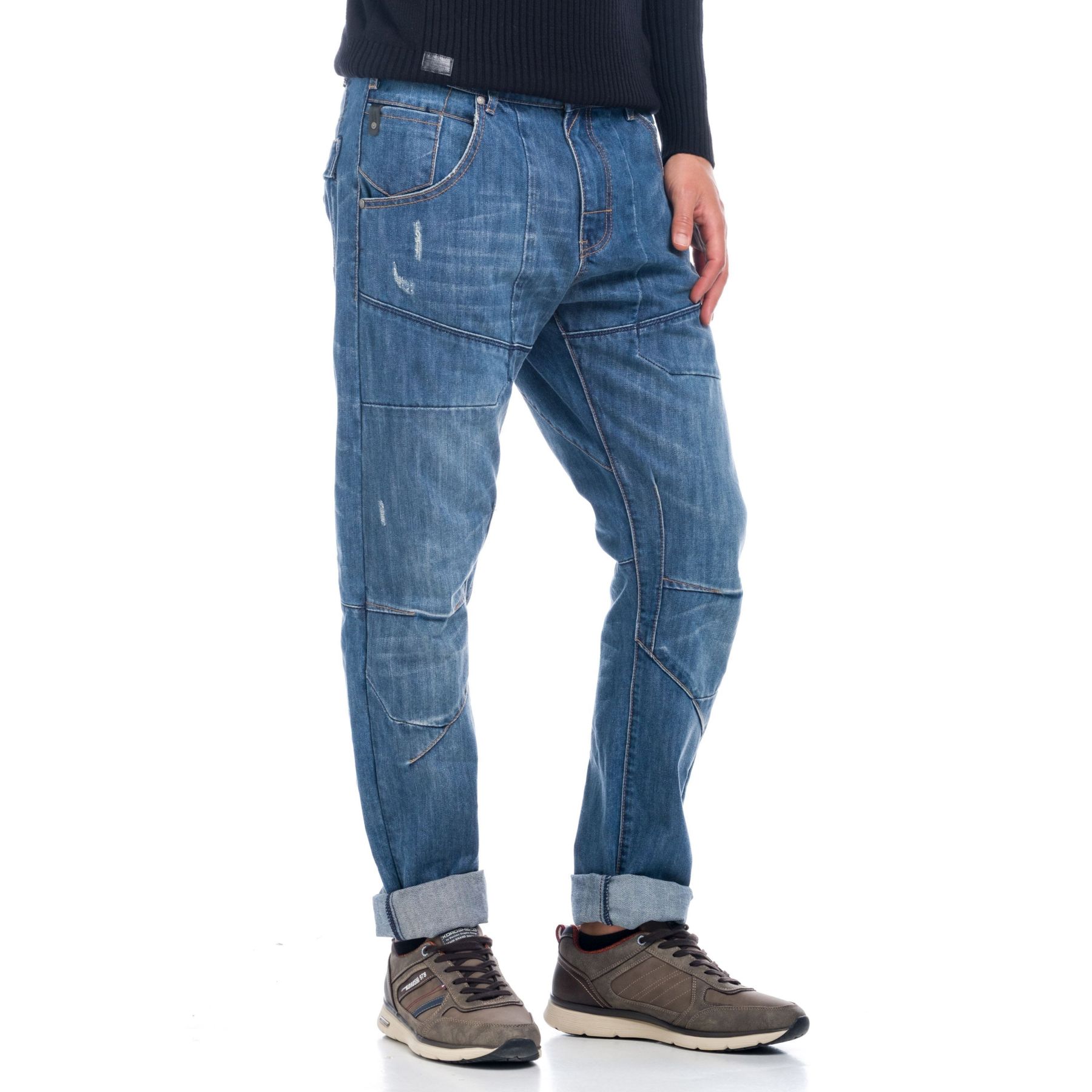 Pantalón Denim costuras y detalle cuadros para Hombre 1