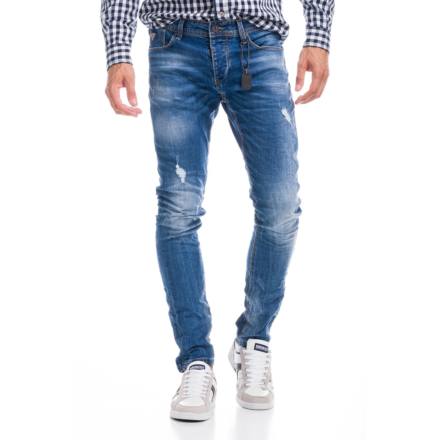 Denim slim azul detalle chapa