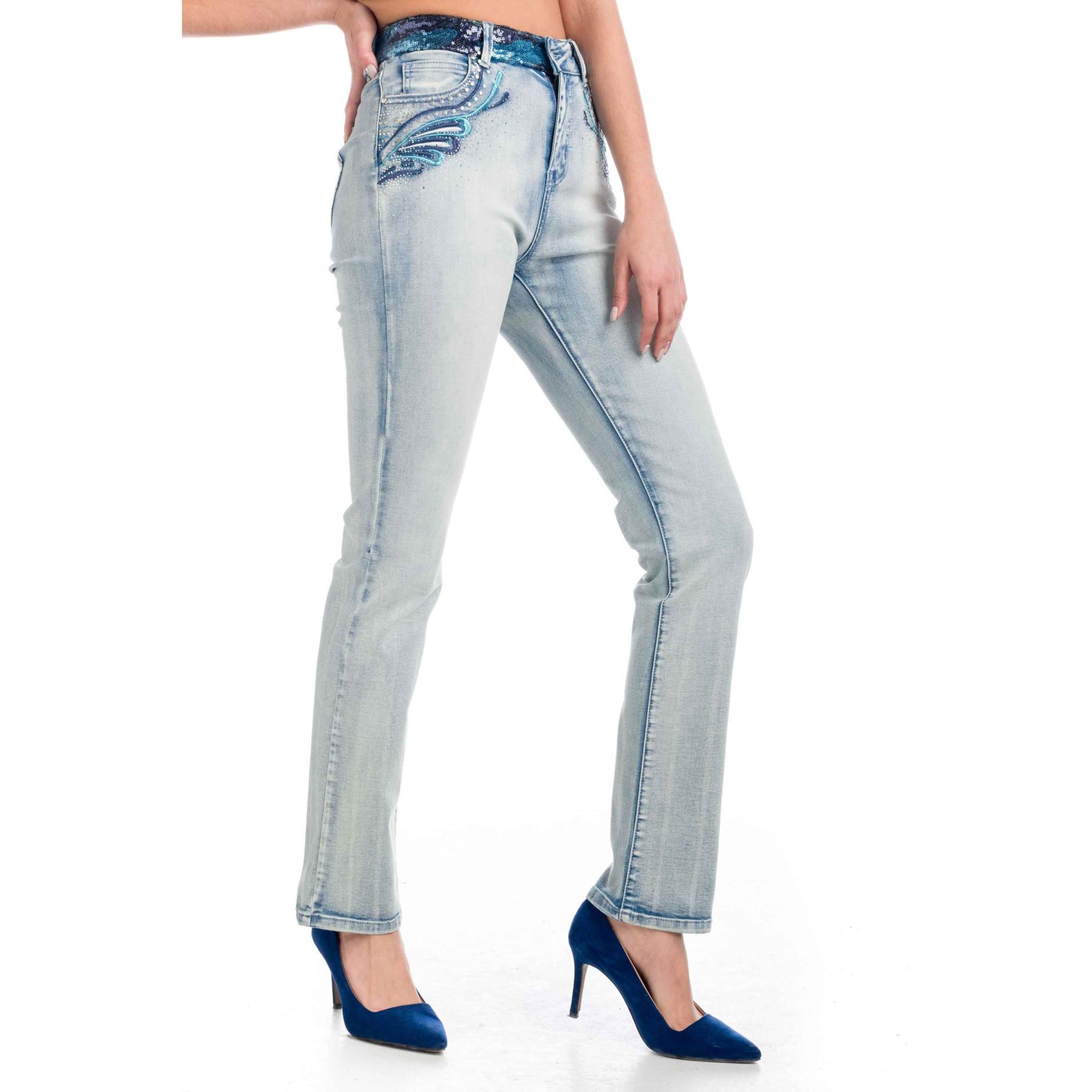 Pantalon denim bordado tachas 1