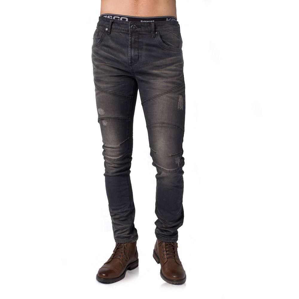 Pant denim stretch slim negro desgastado