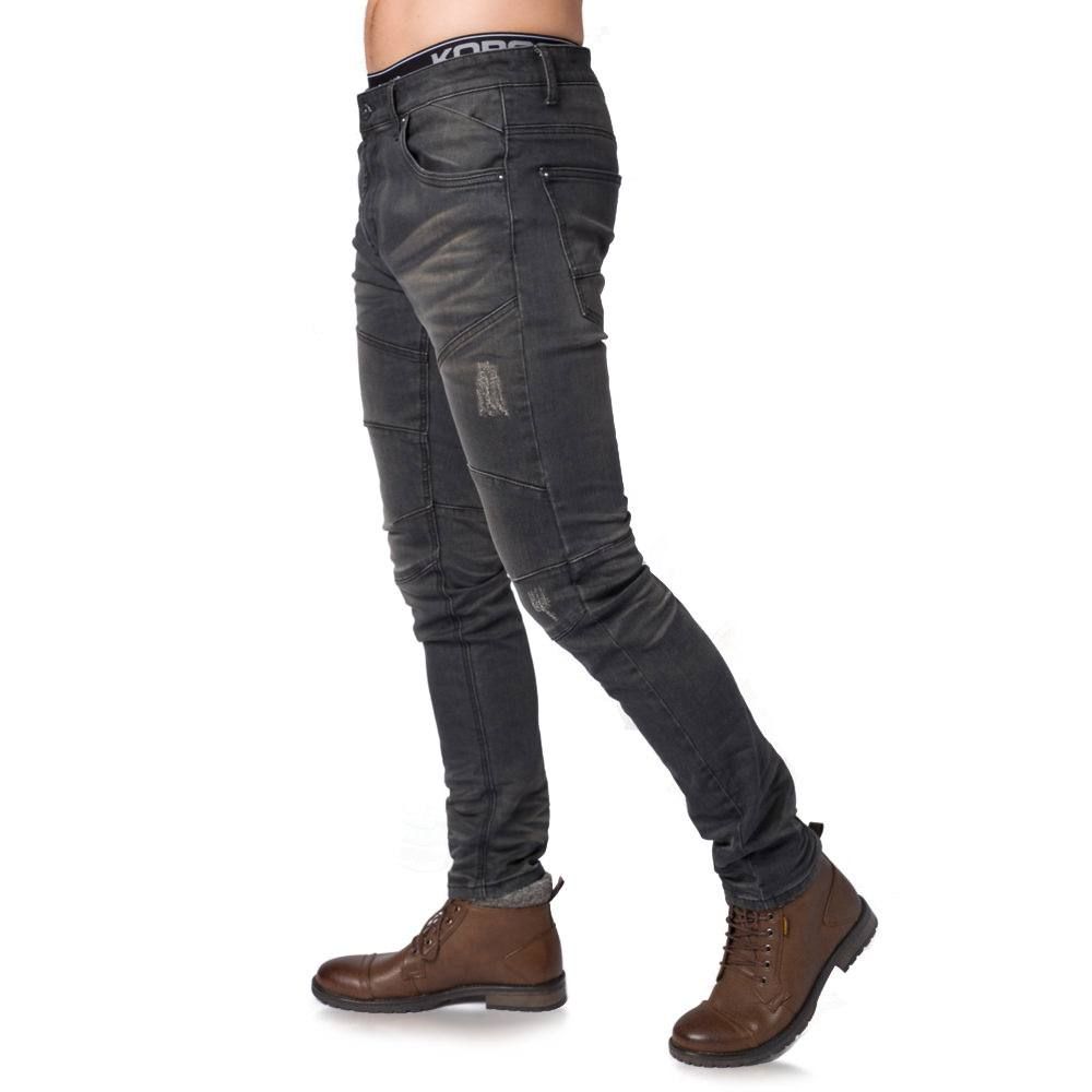 Pant denim stretch slim negro desgastado 3