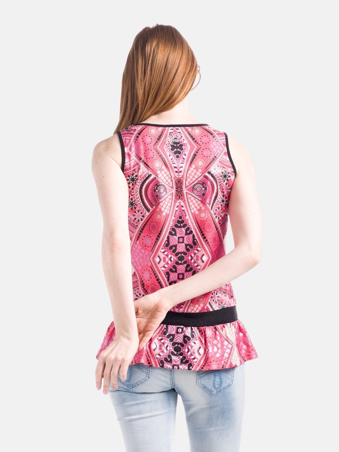 Top manga corta estampado étnico color Coral para Mujer 1