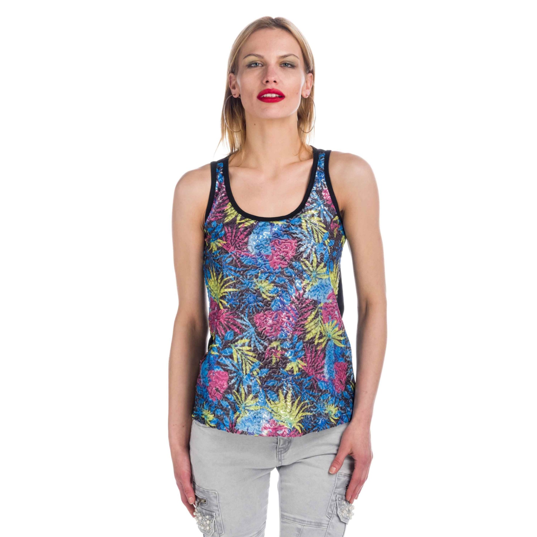 Top estampado palmeras lentejuelas color Multicolor para Mujer 3