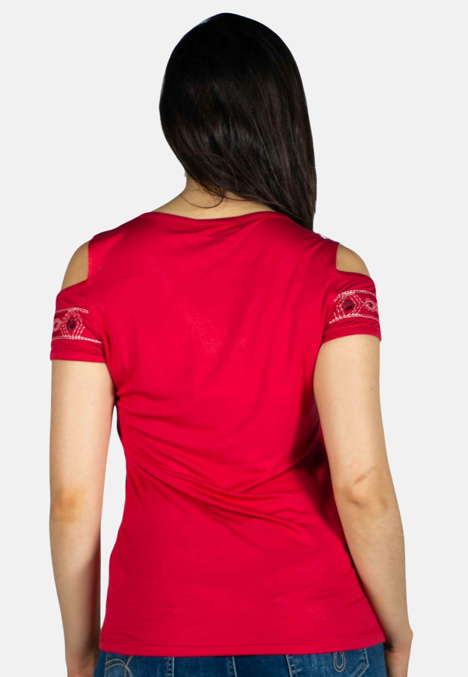 Top de Algodón manga corta color Rojo para Mujer 1