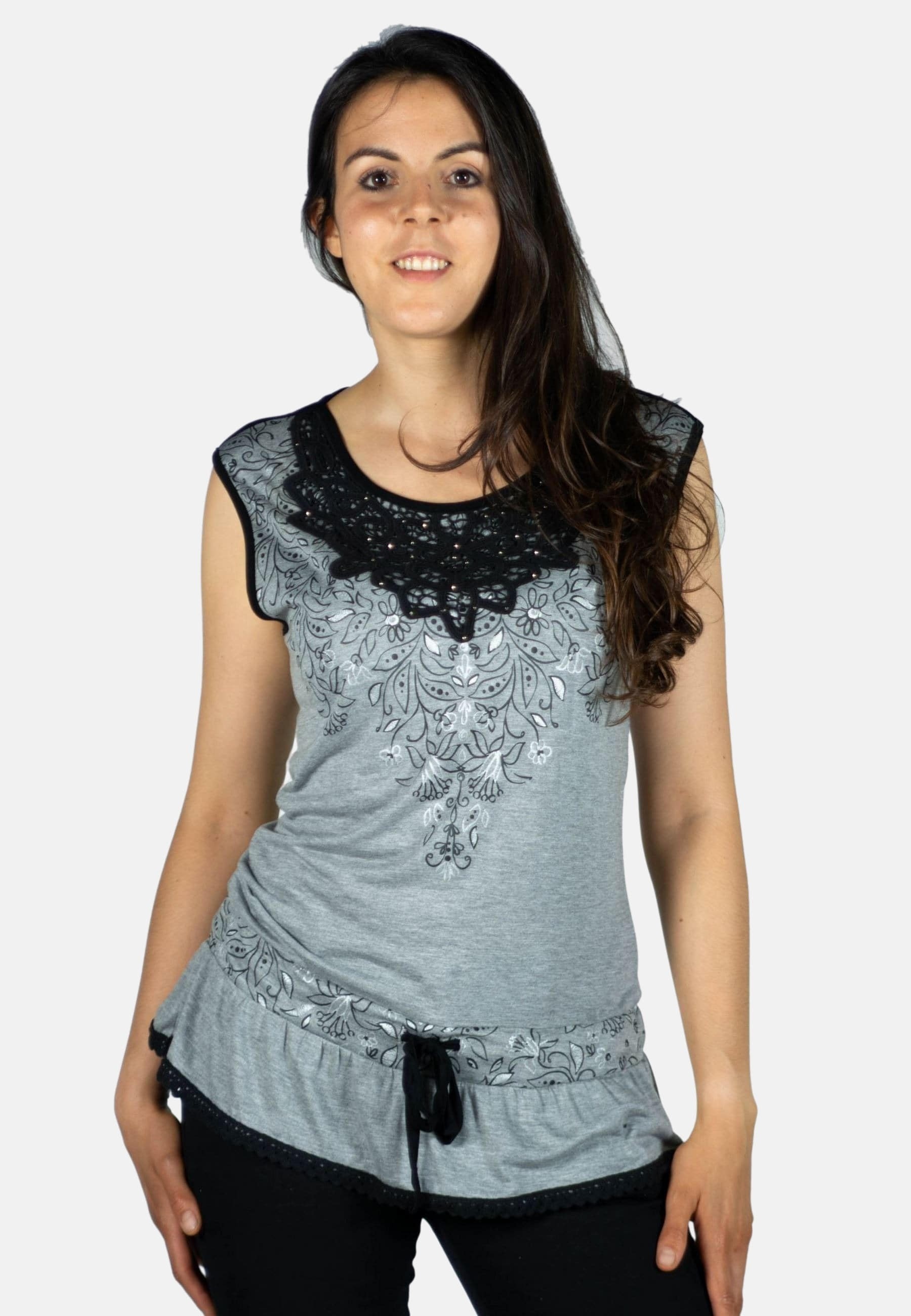 Top estampado en foil color Gris para Mujer