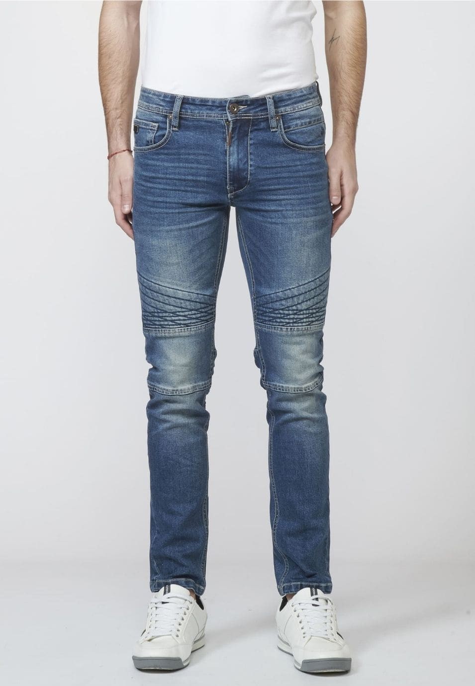 Pantalón Largo, Jeans biker skinny fit con Cinco Bolsillos y Efecto Gastado para Hombre 6