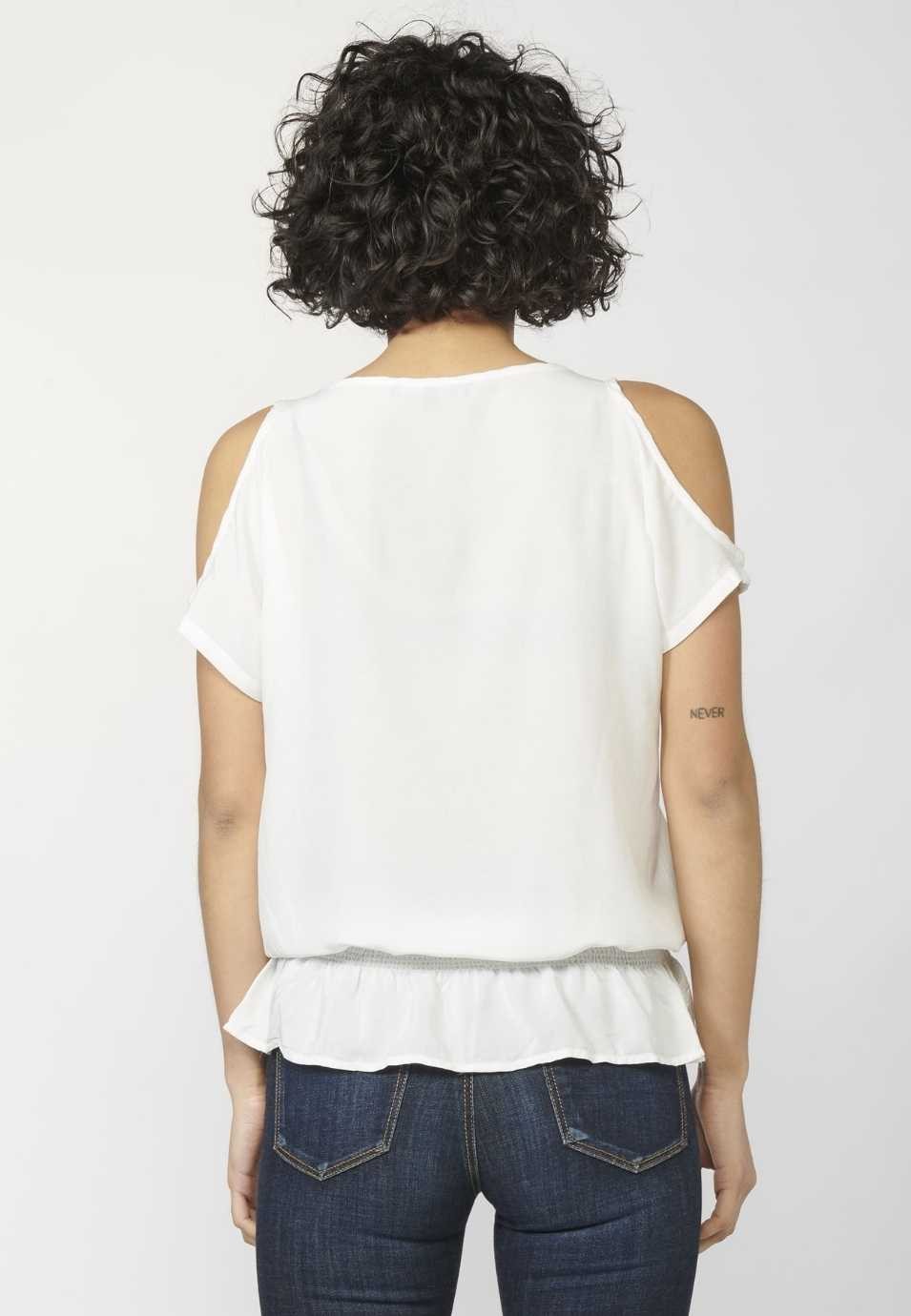 Blusa Mujer Fluida Bordados Frontal Hombros Descubiertos 