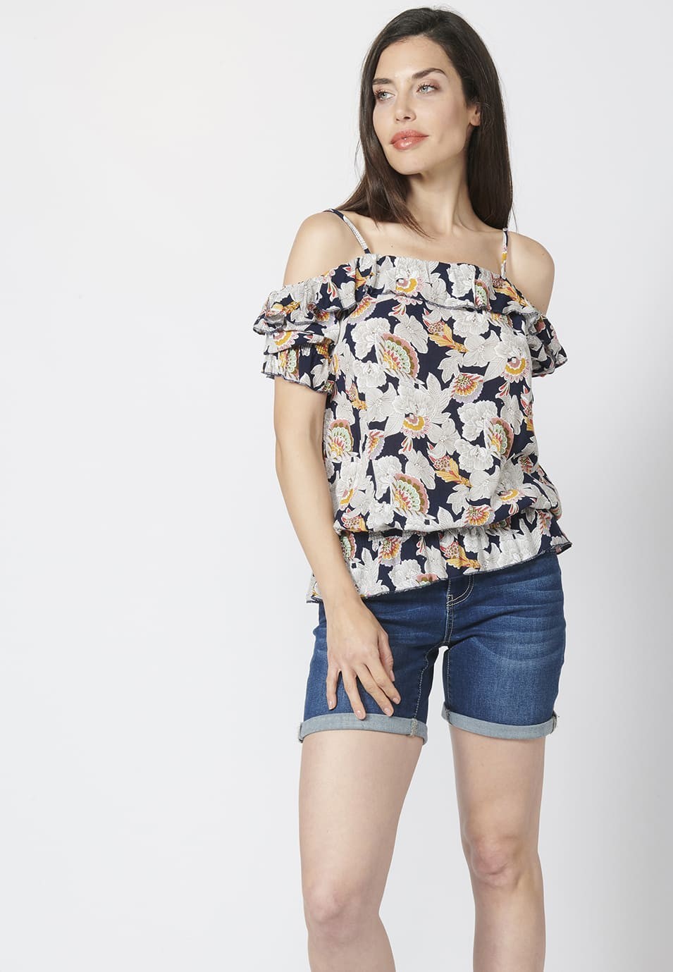 Blusa Manga Corta Fluida con Estampado Floral para Mujer 6